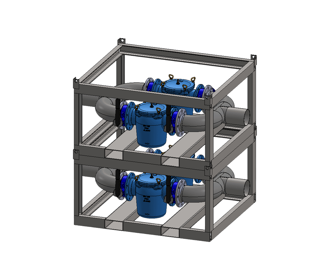 Stackable and modular 6" bentonite filter skids with Perrot couplings and pressure gauges